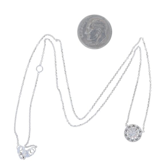 White Gold Diamond Halo Pendant Necklace -14k Round Brilliant 1.63ctw Adjustable - Picture 4 of 5